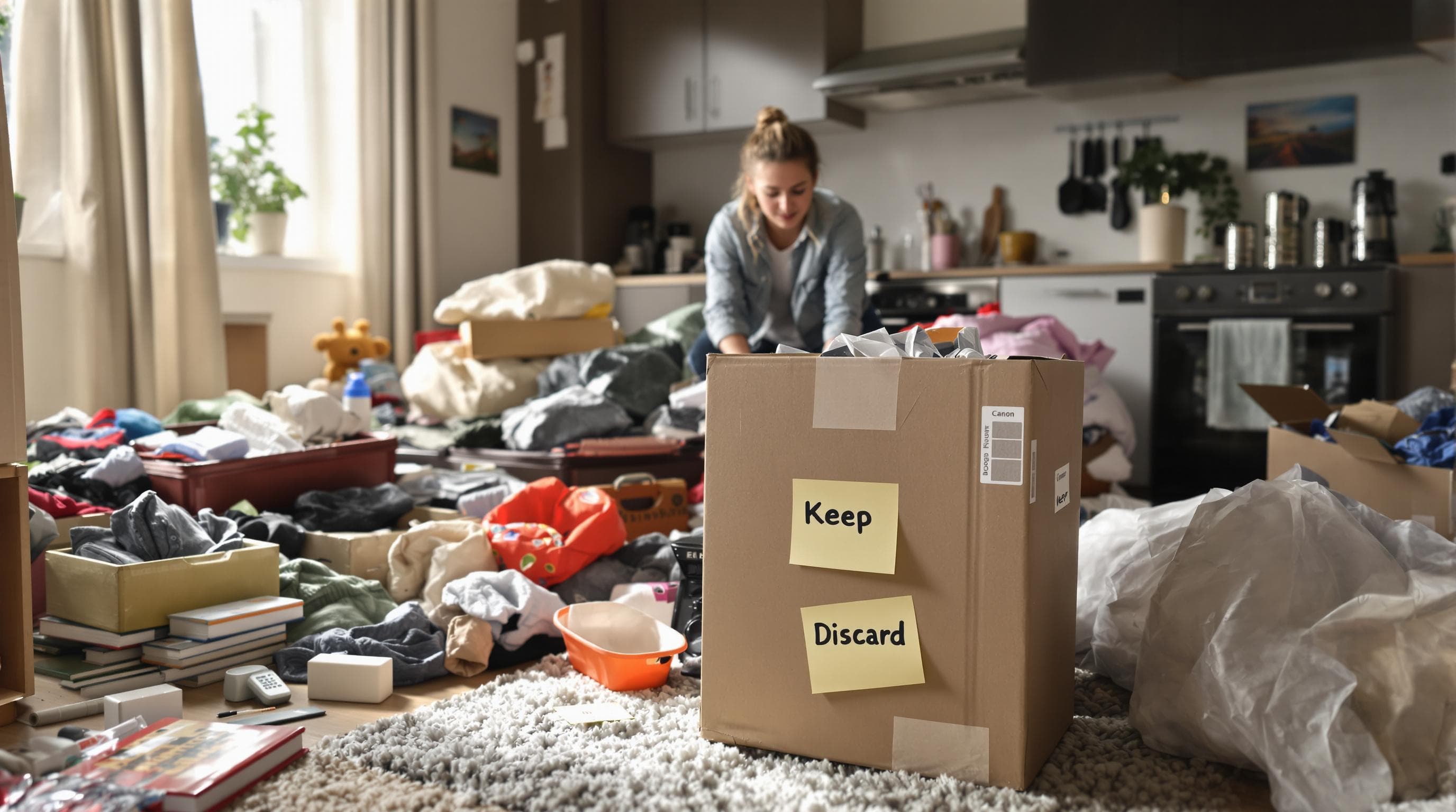Sorting and packing into keep, donate, and discard piles for rapid move