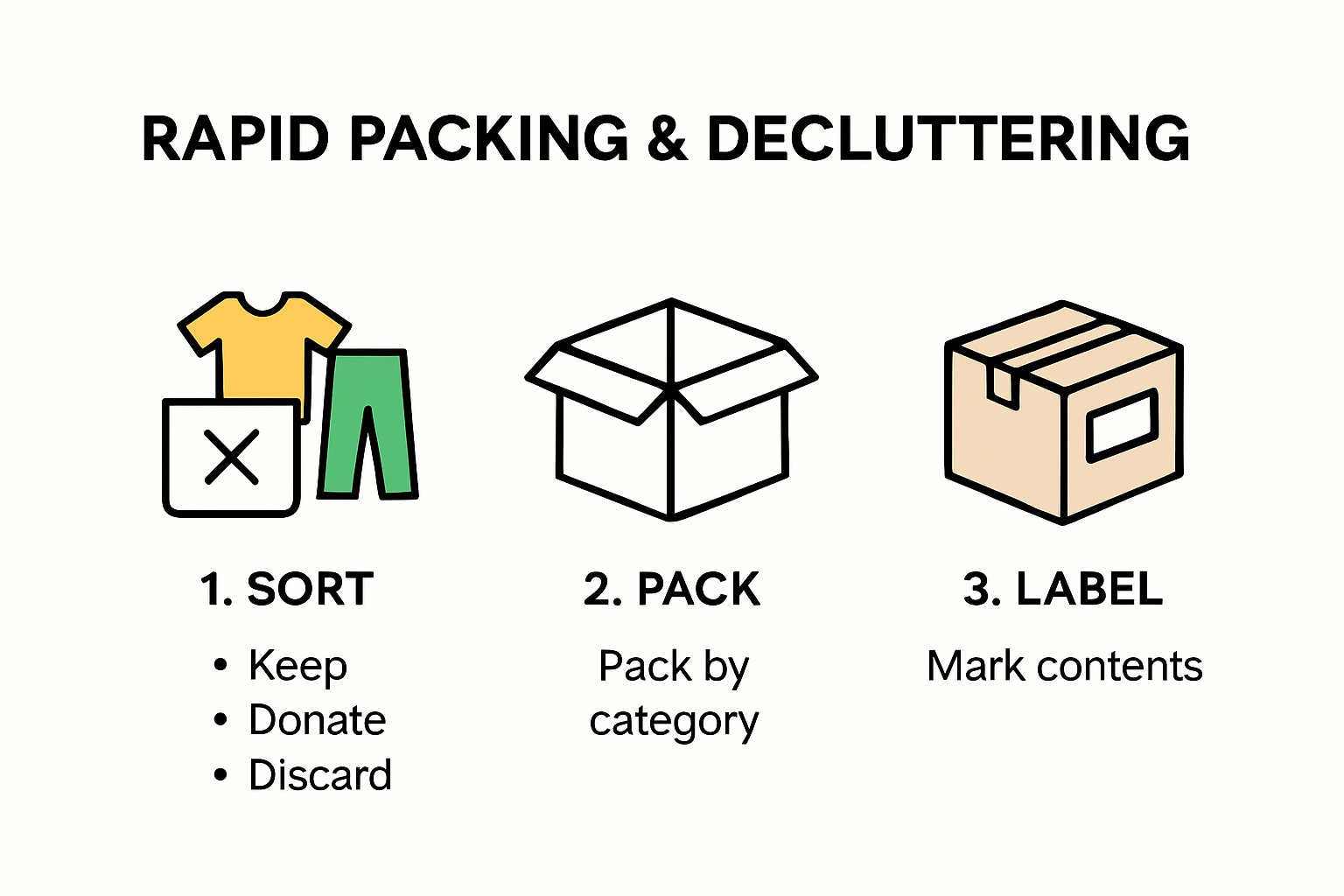 Infographic on rapid packing and decluttering steps