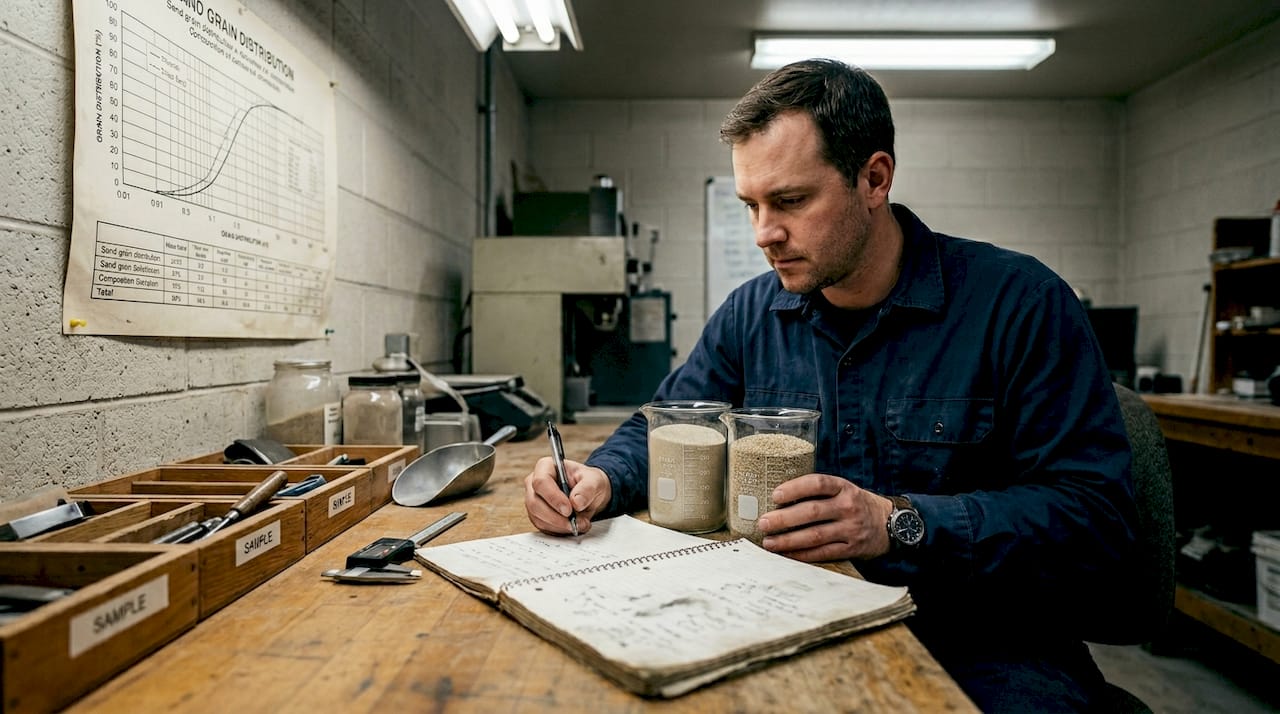 Engineer compares types of silica sand samples