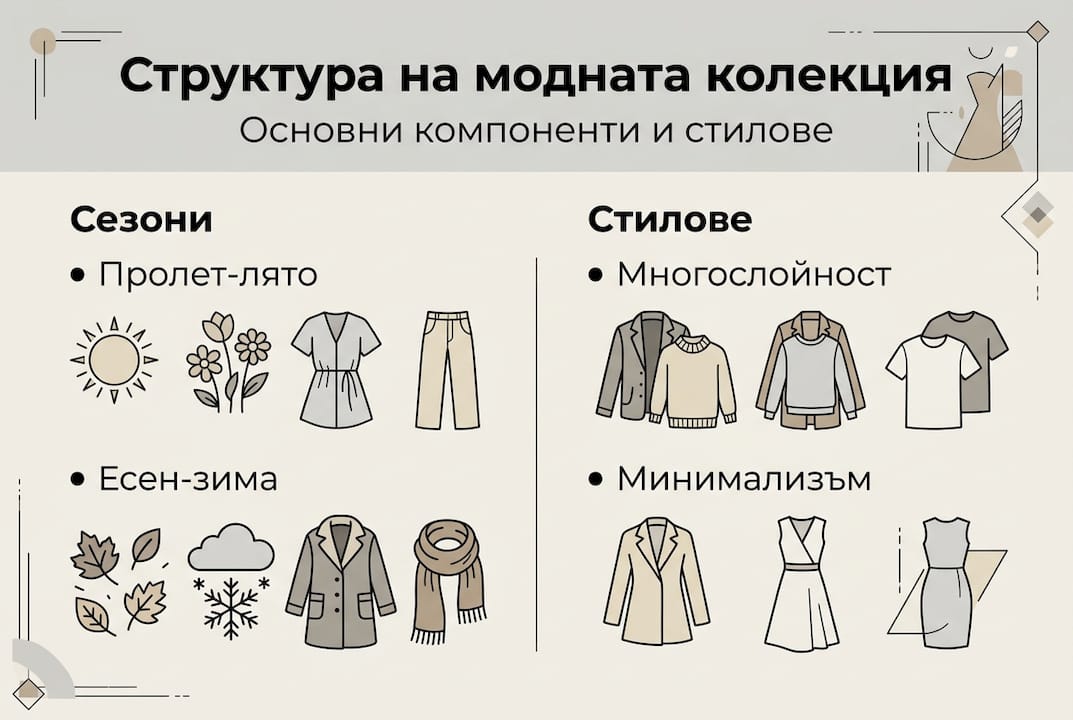 Инфографика, която представя структурата на модна колекция и основните стилове в нея