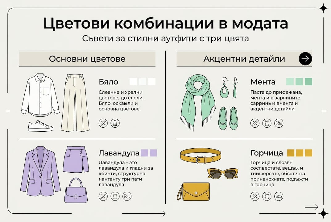 Вдъхновения за стилни цветови съчетания в облеклото – инфографика за лесен избор на комбинации