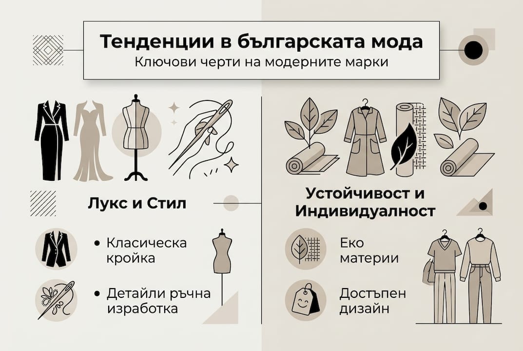 Инфографика, която представя отличителните черти на водещите български модни брандове