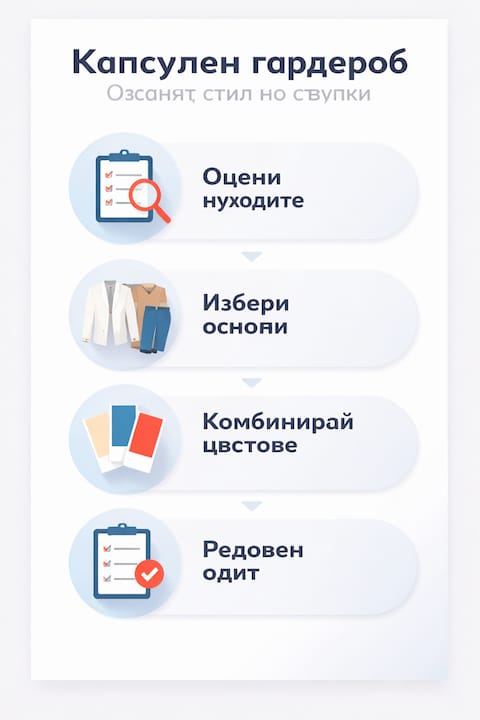 Графика с основните стъпки към създаване на капсулен гардероб
