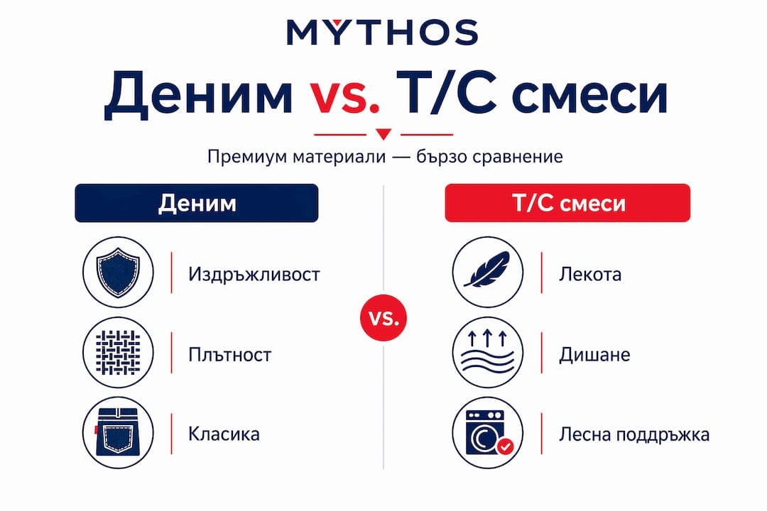 Инфографика: Сравнение между качествата на деним и T/C смеси
