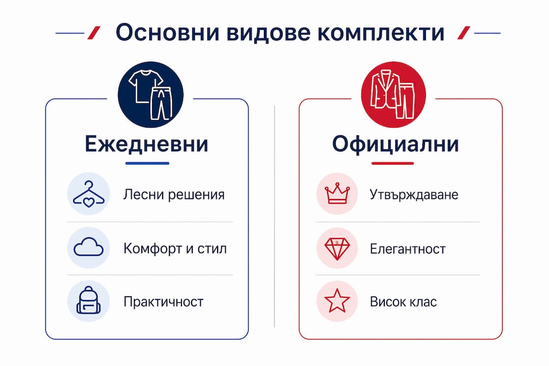 Инфографика с основните типове дамски комплекти – как да изберем подходящия за нас