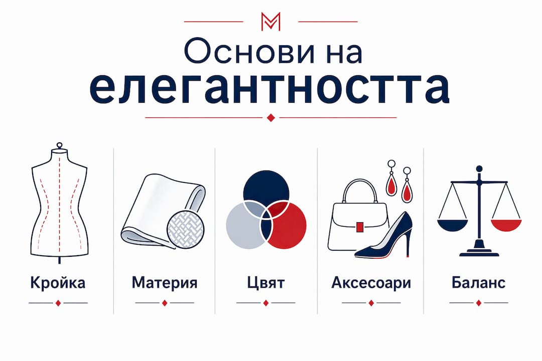 Визуално представяне на ключовите елементи на стилното облекло