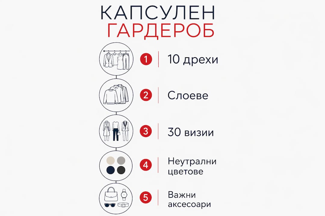 Визуално ръководство с основни стъпки за създаване на стилен и капсулен гардероб