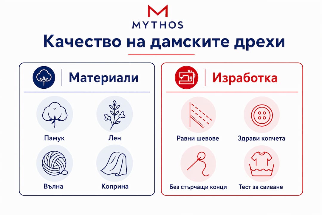 Вижте инфографика, която показва разликите между различните материи и начина на изработка при дамските дрехи.