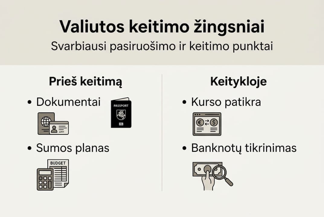 Infografikas: kaip žingsnis po žingsnio keisti valiutą