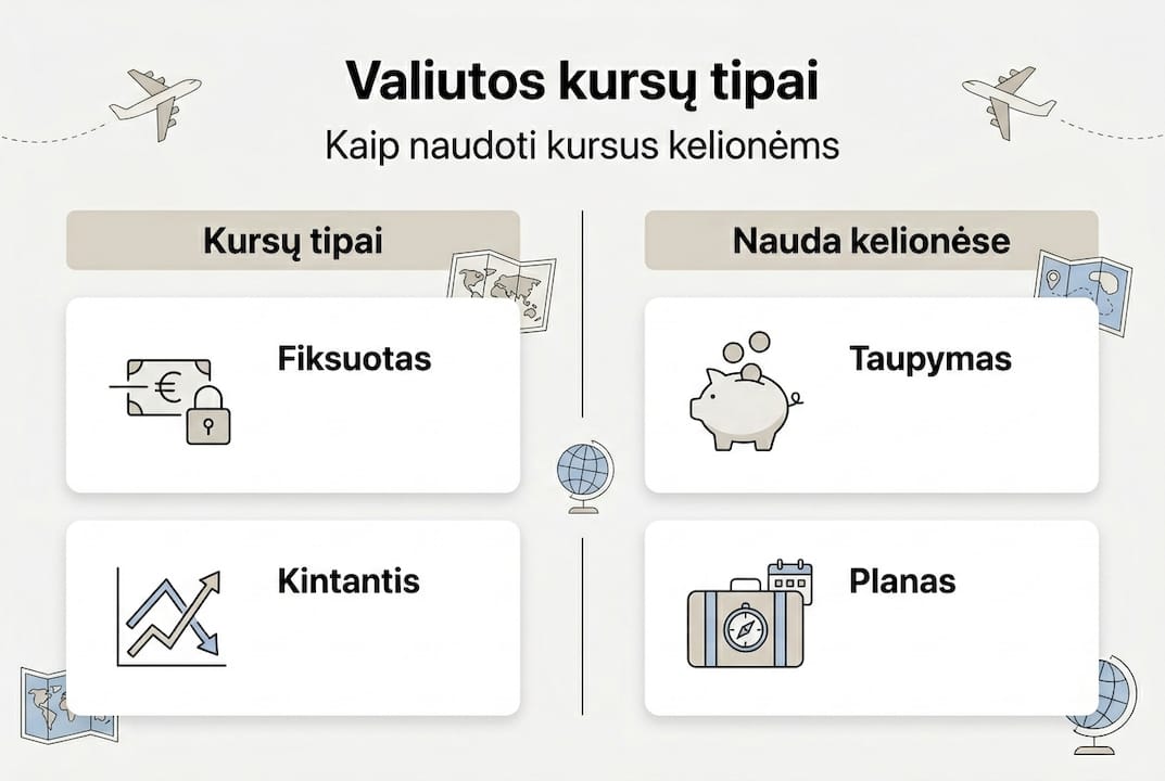 Infografikas: pagrindiniai valiutų kursų tipai ir jų privalumai