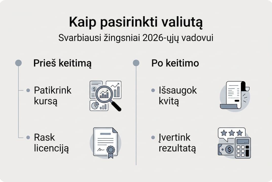 Svarbiausi valiutų keitimo infografiko akcentai
