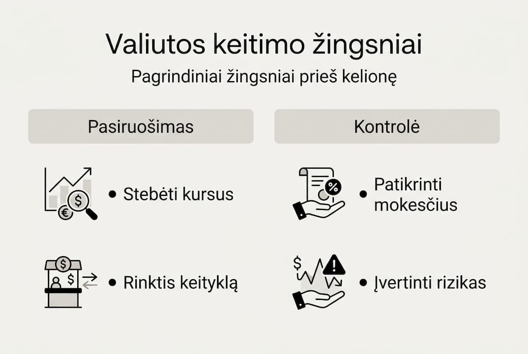 Infografikas: kaip sėkmingai iškeisti valiutą – svarbiausi etapai