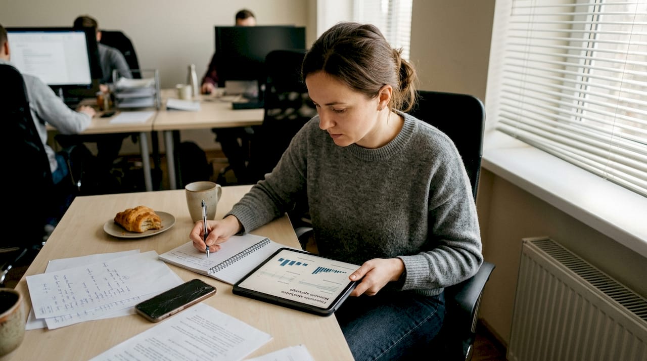Moteris stebi rinkos likvidumo pokyčius savo darbo aplinkoje.
