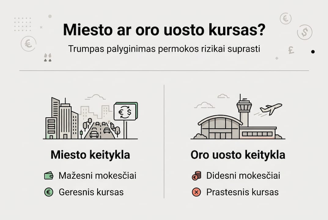 Infografikas: valiutos keitimo skirtumai mieste ir oro uoste