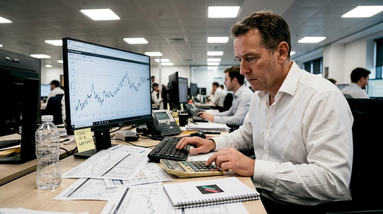 Analyst working on FX risk analytics