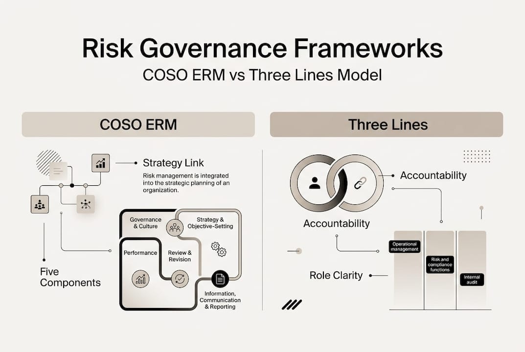 Infographic comparing COSO ERM and Three Lines