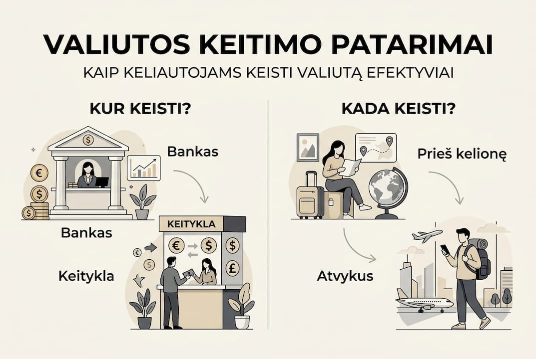 Infografikas apie efektyvius būdus, kaip keisti valiutą