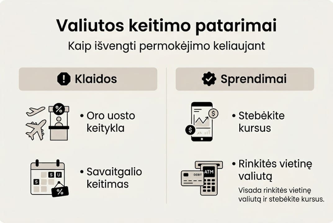 Pateikiame infografiką, kuriame rasite dažniausiai pasitaikančias valiutos keitimo klaidas ir patarimus, kaip jų išvengti.