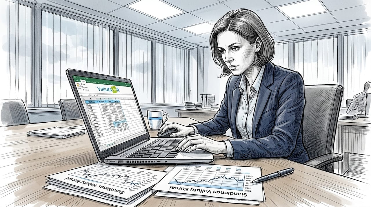 Moteris tikslina valiutų kursų duomenis savo skaičiuoklėje.