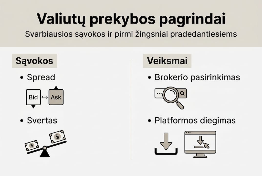 Infografikas: pagrindinės valiutų prekybos sąvokos ir svarbiausi žingsniai