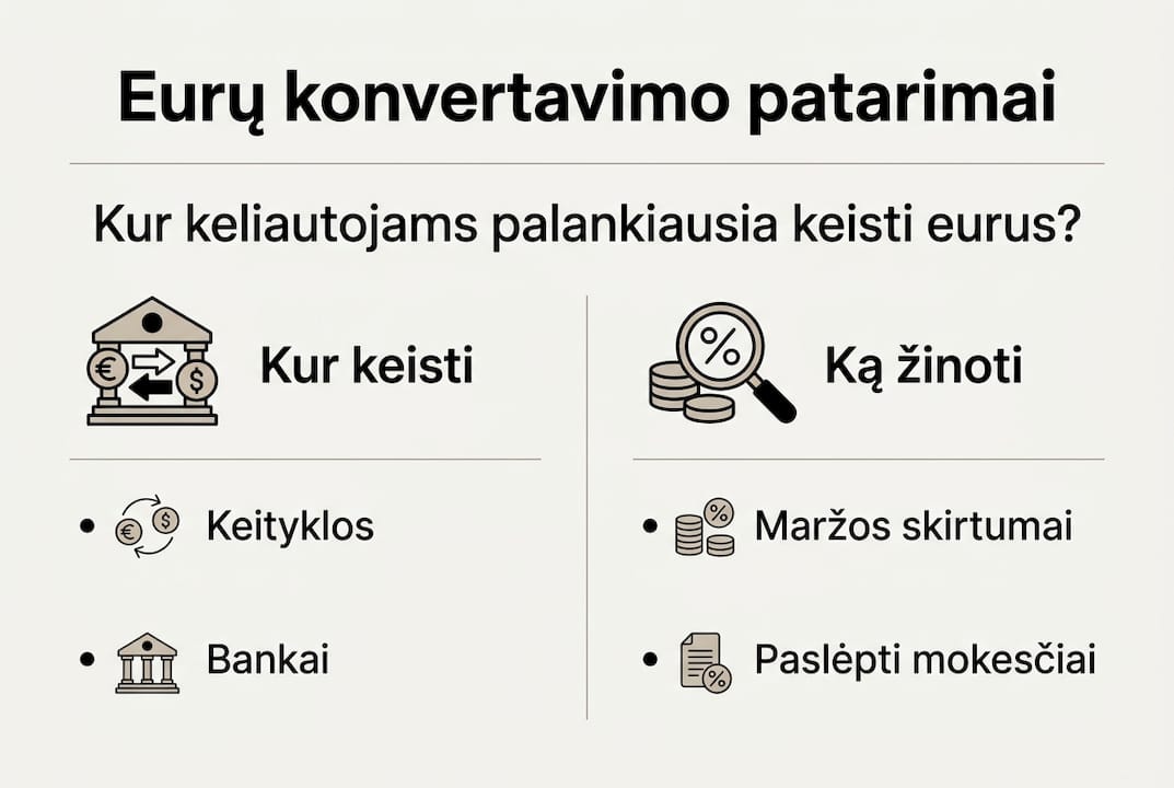 Infografikas: kuo skiriasi įvairios vietos, kur galima keistis eurus