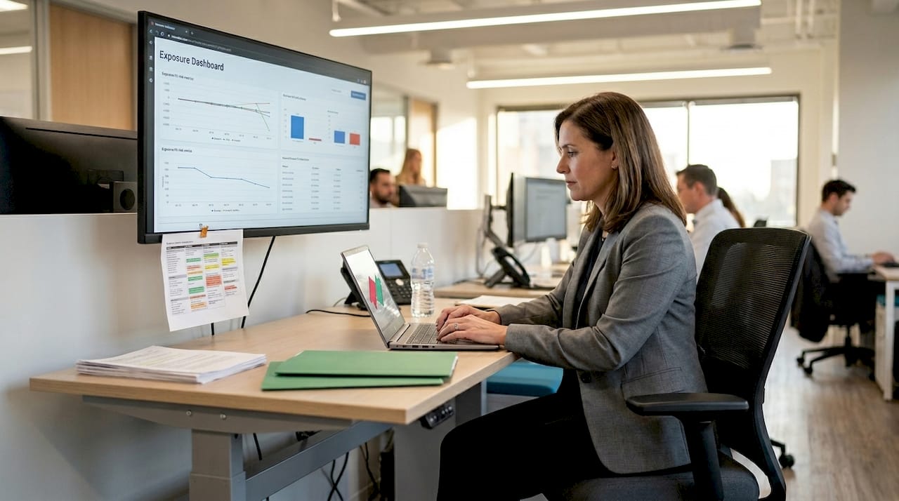 CFO using FX risk management tools in office