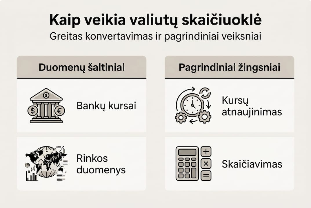 Infografikas: kaip veikia valiutų skaičiuoklė