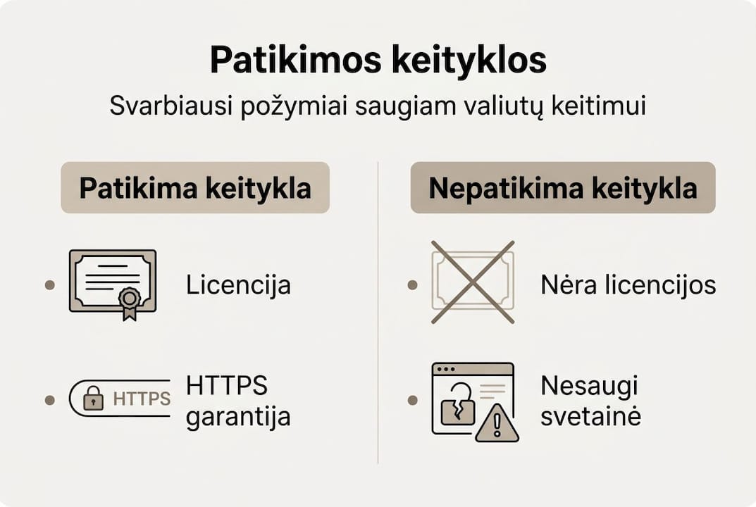 Infografikas: kaip atpažinti patikimą valiutų keityklą