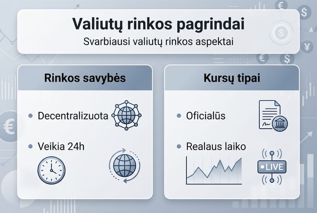 Vizualiai pateikta informacija apie svarbiausius valiutų rinkos elementus