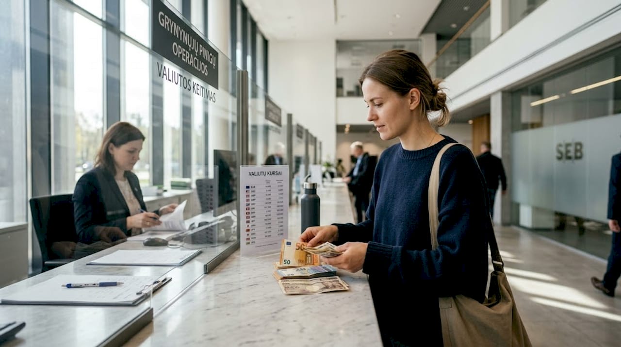 Moteris banke domisi, kuris valiutų kursas – euro ar jenos – šiuo metu jai būtų palankesnis.