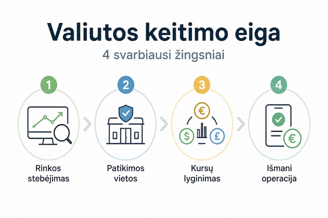 Išmanus valiutos keitimas Lietuvoje: svarbiausi žingsniai infografike