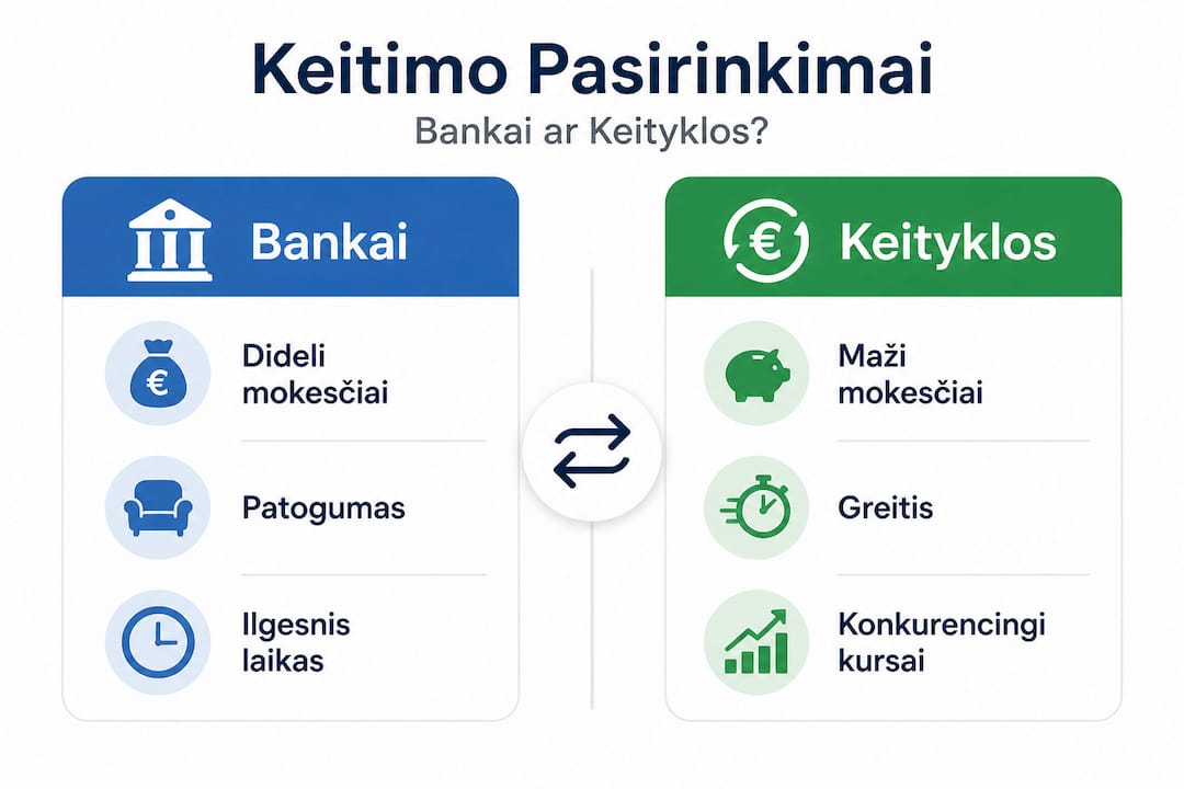 Infografikas: Lietuvos bankų ir valiutos keityklų palyginimas