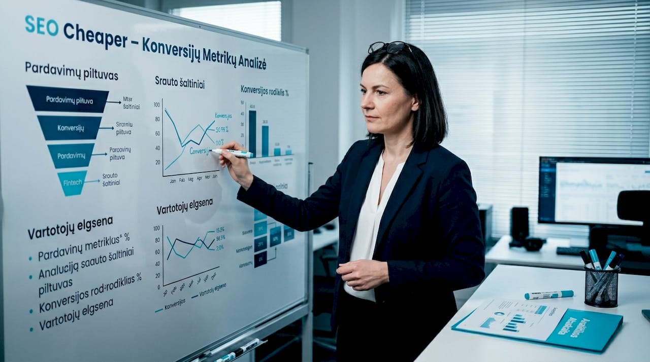 Finansinių technologijų analitikas biure ant lentos žymi svarbiausius rodiklius.