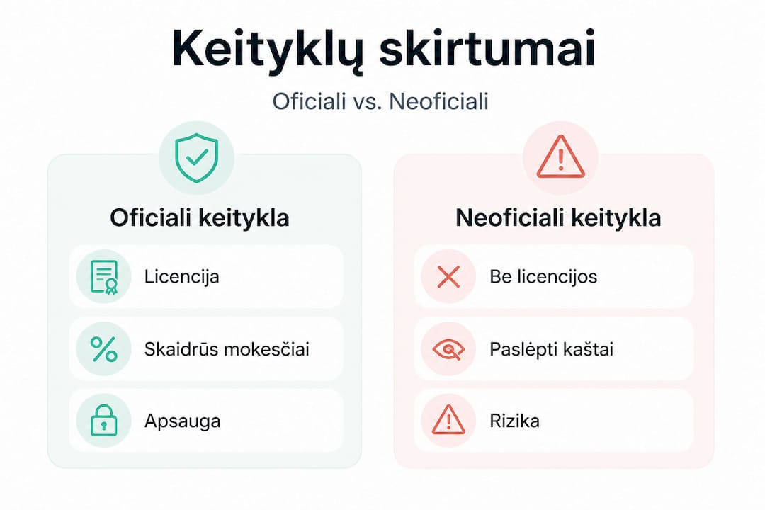 Palyginimas: kaip skiriasi oficialios ir neoficialios valiutų keityklos