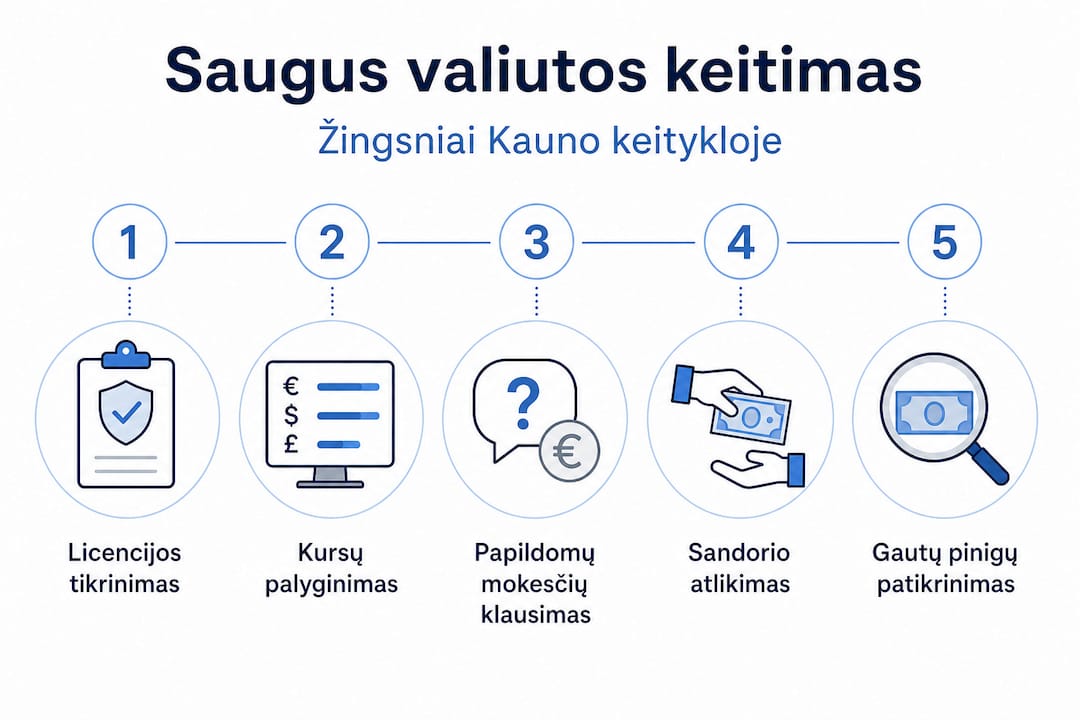 Infografikas: kaip saugiai keisti valiutą – svarbiausi žingsniai