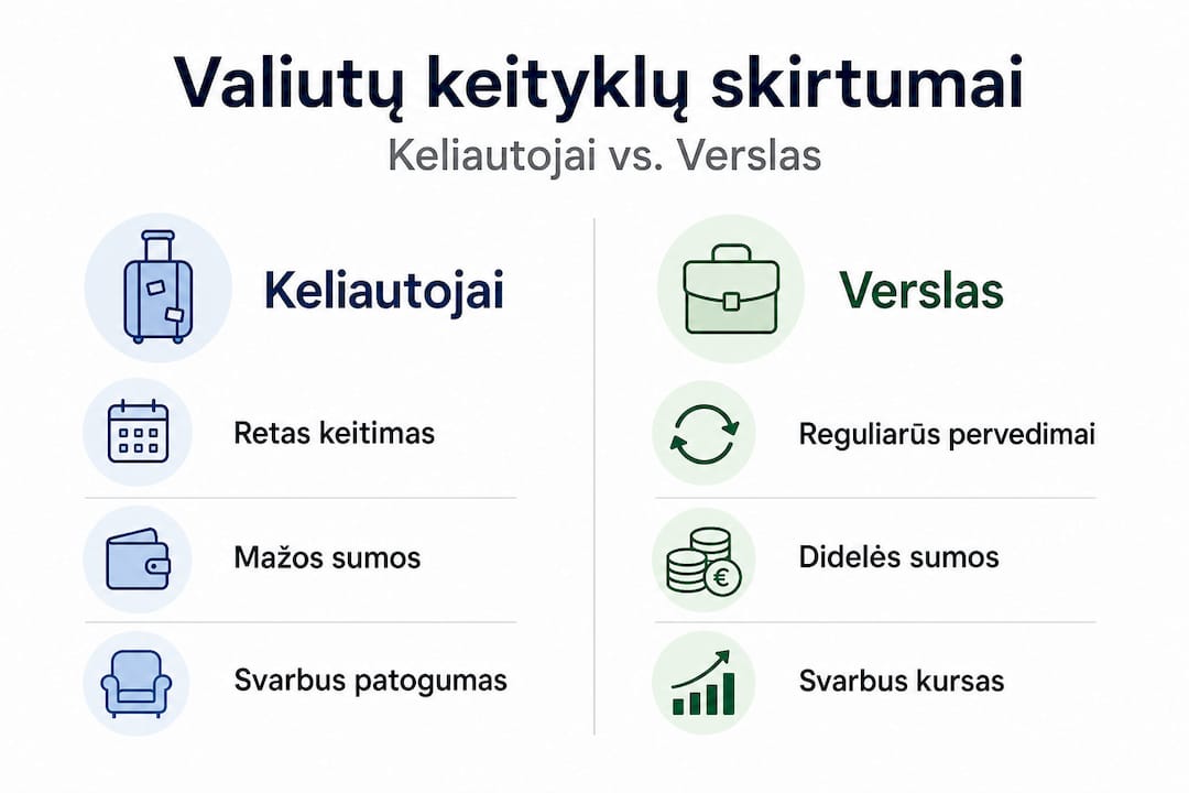 Infografikas: valiutų keityklos – kuo jos skiriasi keliautojams ir verslui?