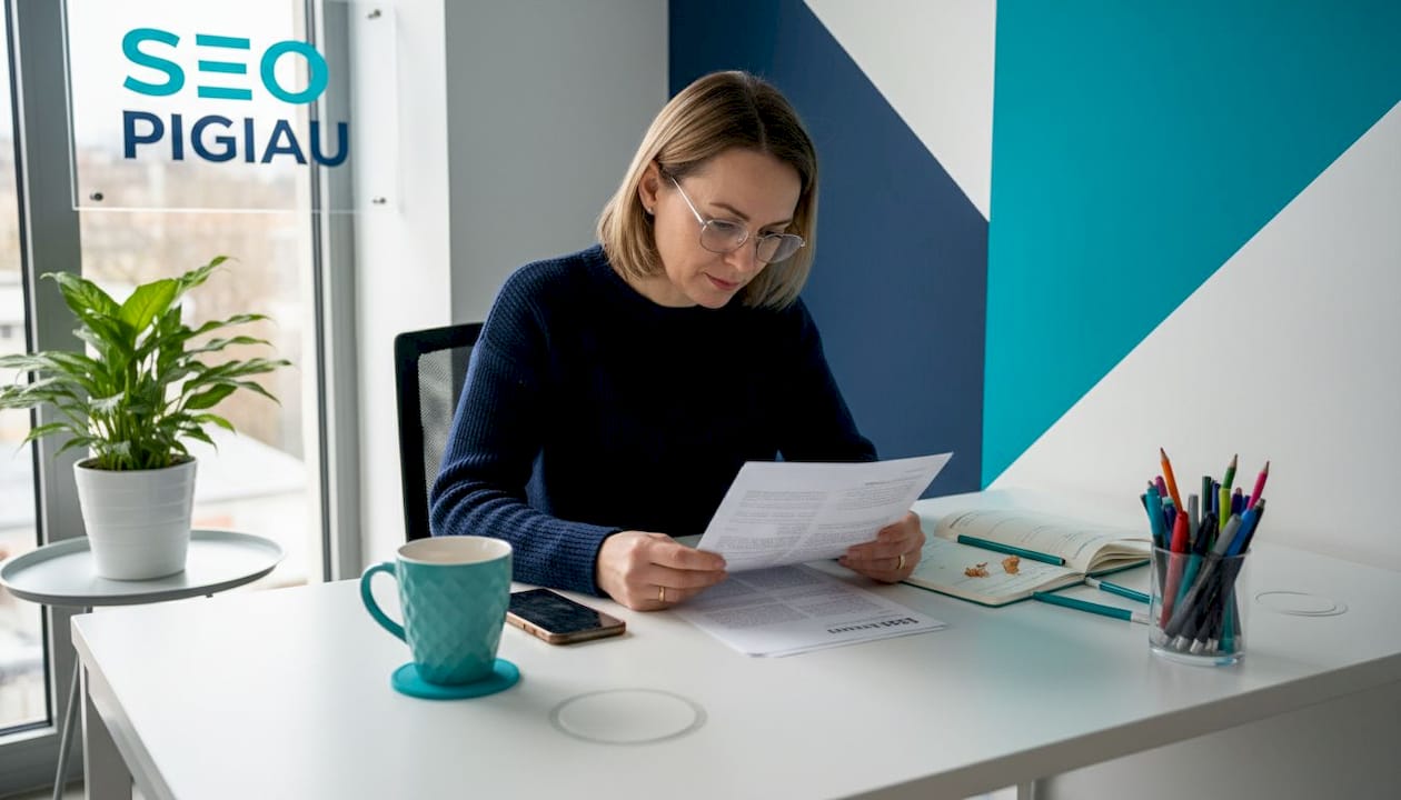 Redaktorius peržiūri straipsnio apie finansines technologijas juodraštį