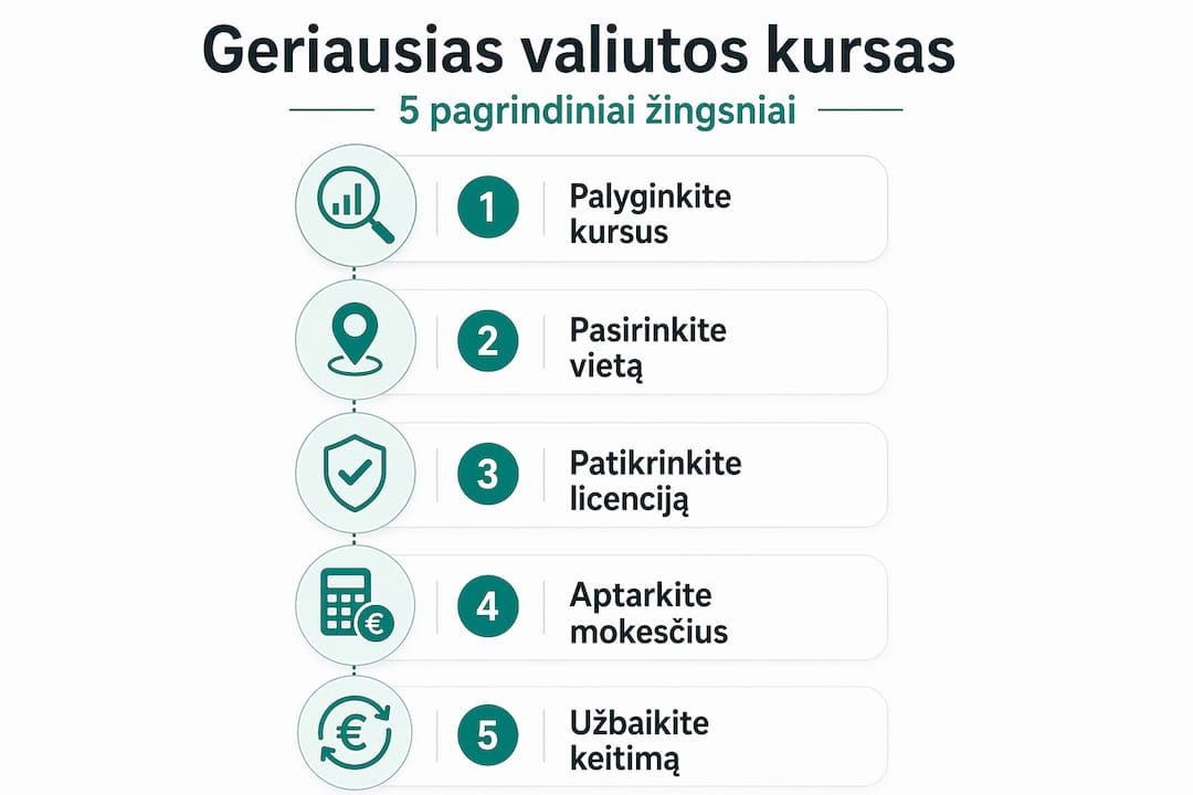 Infografikas: kaip žingsnis po žingsnio keisti valiutą – penki pagrindiniai etapai