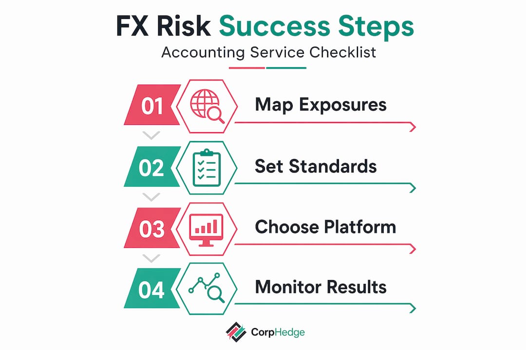 Infographic illustrating FX risk accounting service steps