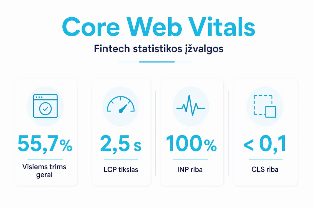Finansinių technologijų sektoriaus Core Web Vitals rodiklių apžvalga – infografikas