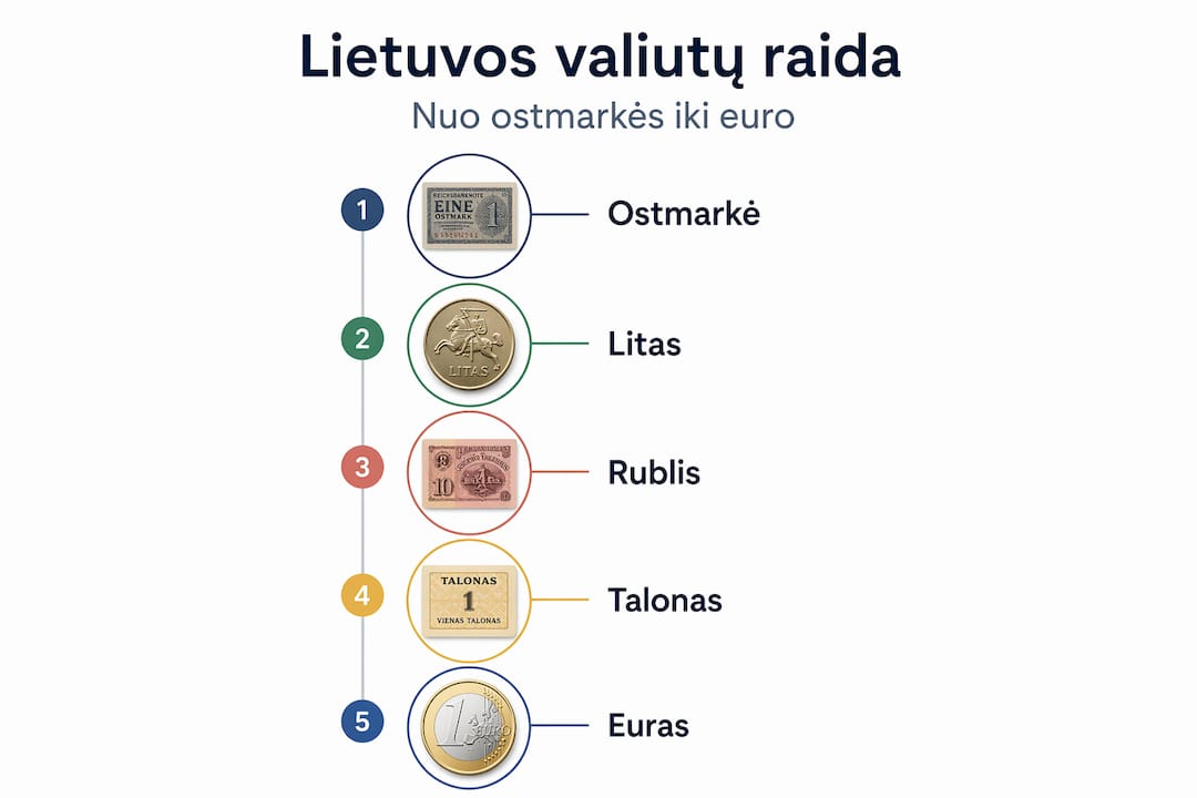 Lietuvos pinigų istorijos infografikas: nuo pirmųjų monetų iki euro