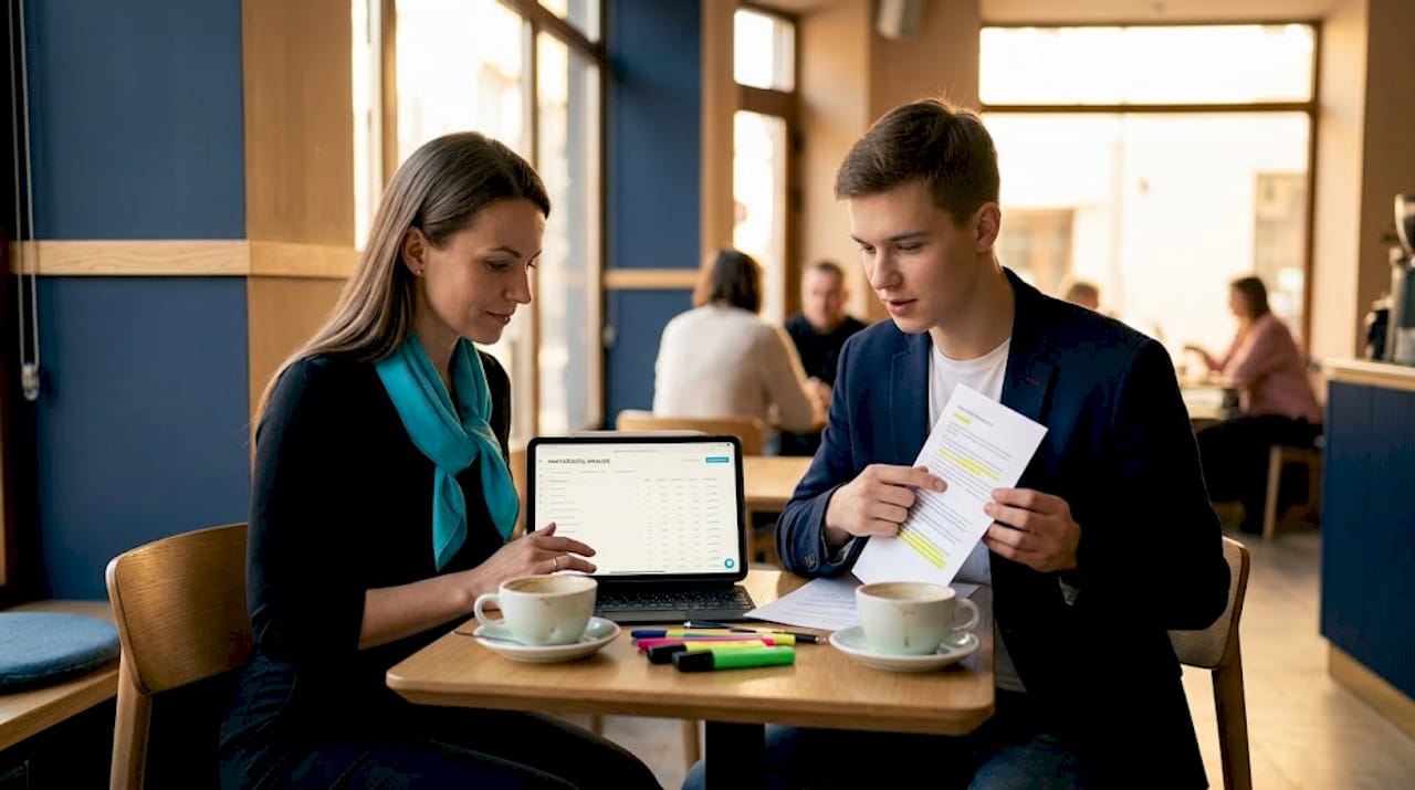 SEO specialistė kartu su kolega svarsto, kaip tobulinti paieškos sistemų optimizavimo strategiją.