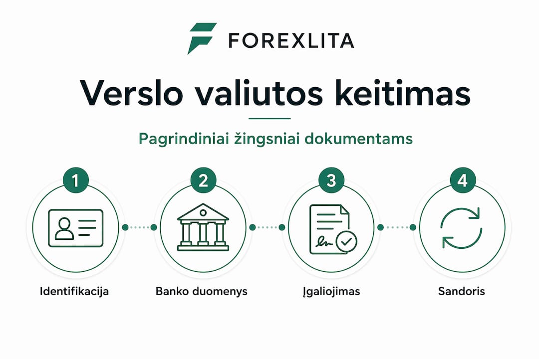 Infografikas: kaip paruošti ir tvarkyti valiutos keitimo dokumentus įmonei – žingsnis po žingsnio