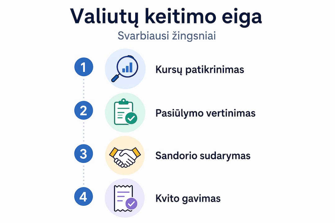 Infografikas: kaip vyksta valiutos keitimas žingsnis po žingsnio