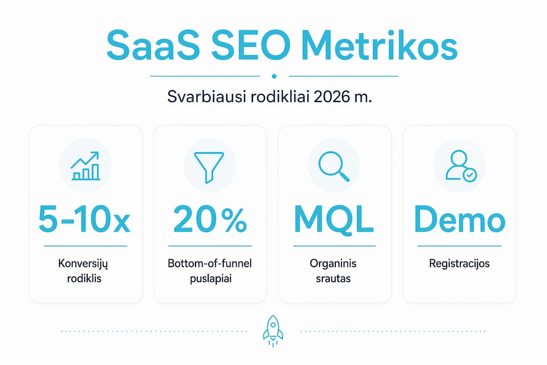 SaaS SEO pagrindinių rodiklių statistikos infografikas