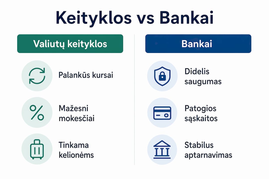 Infografikas: kaip skiriasi valiutų keityklos ir bankai