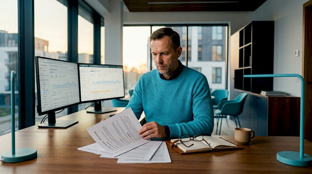 SEO specialistas atlieka išsamų techninį audito vertinimą finansinių technologijų (fintech) srityje