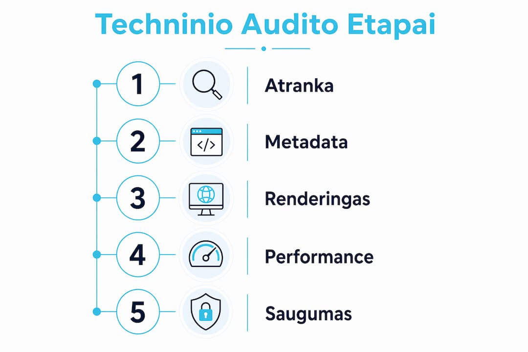 Vertikalus infografikas: pagrindiniai žingsniai atliekant fintech techninį auditą