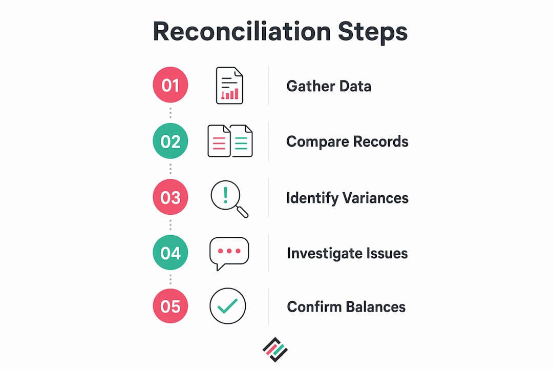 Infographic illustrating step-by-step bank reconciliation process