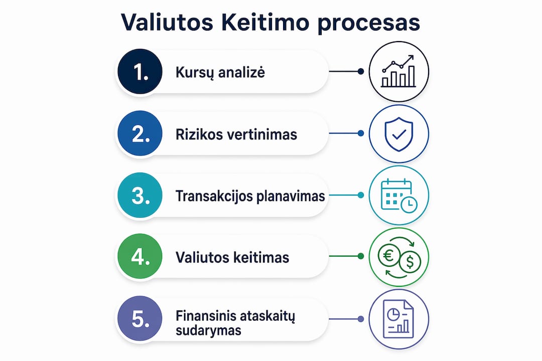 Infografikas: kaip vyksta valiutos keitimas – žingsnis po žingsnio